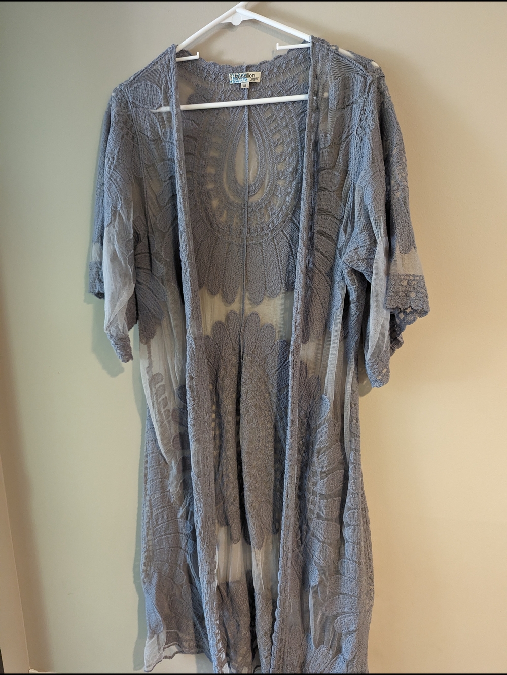 Rebellion Sheer Lace Kimono in Light Gray